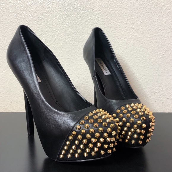 Steve Madden Shoes - Steve Madden Black Leather Gold Stud High Heels